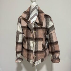 Greylin Cozy Plaid Jacket in Cream and Brown